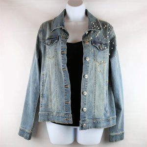 Nanette - Faux pearls Jean Jacket Distressed